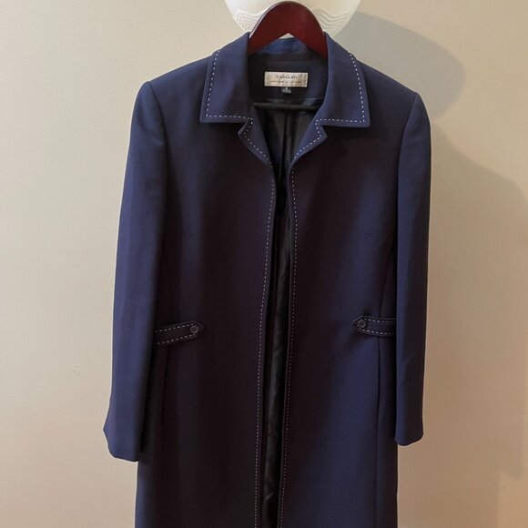 TAHARI ARTHUR S LEVINE Size 12  Navy Dark BLUE LONG JACKET COAT - Picture 1 of 9